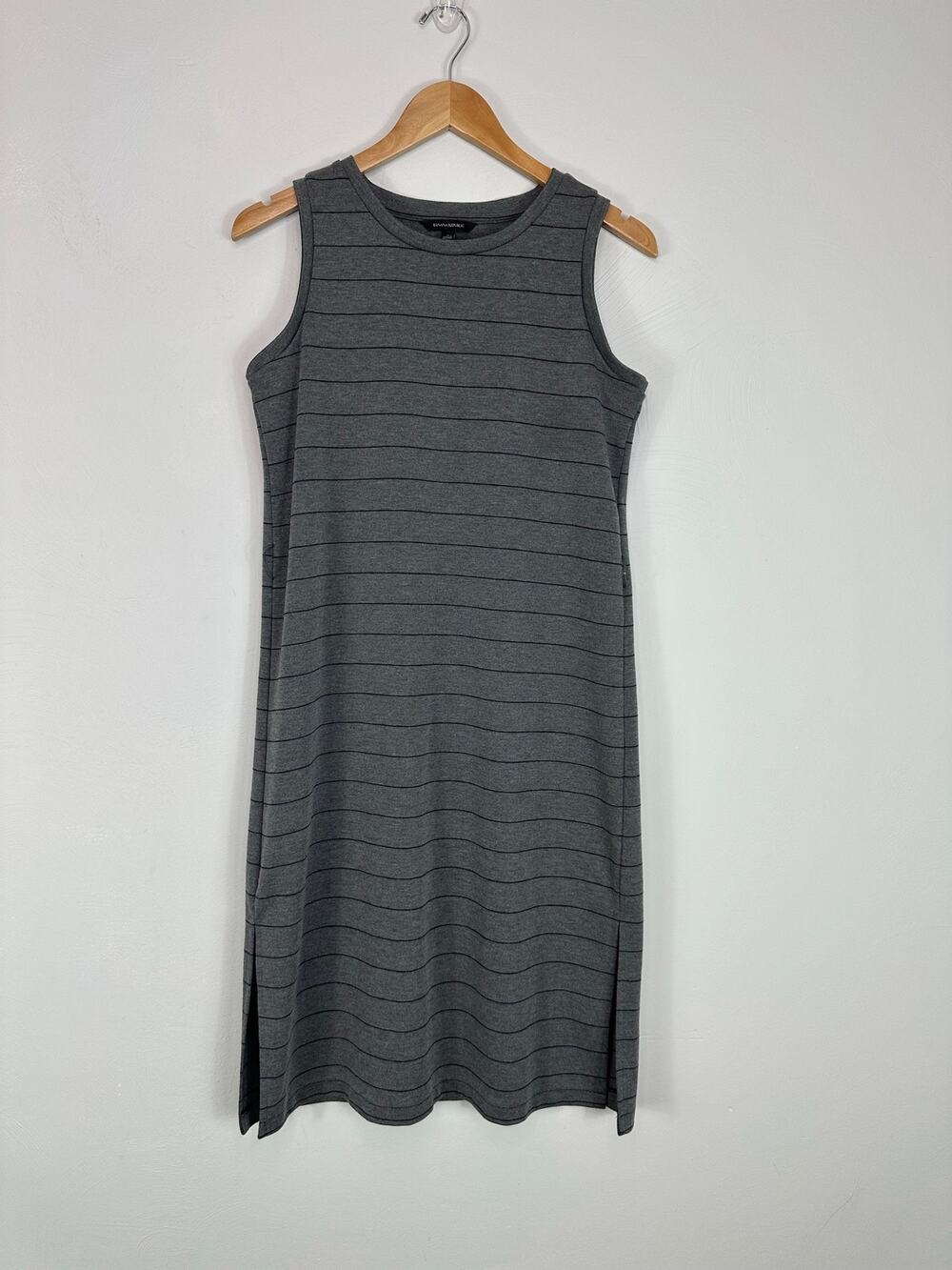 Banana Republic Gray & Black Striped Sleeveless Tank Sheath Dress